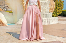 Load image into Gallery viewer, Changed Long Satin Skirt / Long Skirt With Slit / Long Skirt With Pockets / Prom Skirt / Elegant Skirt / Maxi Skirt / Women Skirt / High Waist Skirt