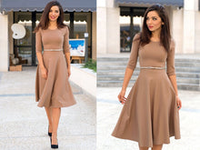 Load image into Gallery viewer, Fit And Flare Midi Dress / Half Sleeves Midi Dress / Beige Dress / Midi Dress For women / Stretchy Dress / Elegant Dress / Midi Dresses