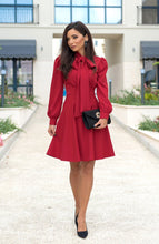 Load image into Gallery viewer, Bow Neckline Knee Length Dress / Long Sleeve Dress / Red Dress / Elegant Dress / Dress To The Knee / Dress for Women / Women's Dresses
