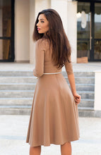 Load image into Gallery viewer, Fit And Flare Midi Dress / Half Sleeves Midi Dress / Beige Dress / Midi Dress For women / Stretchy Dress / Elegant Dress / Midi Dresses