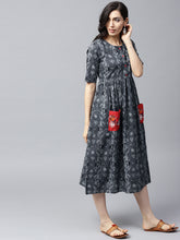 Load image into Gallery viewer, Women Grey Printed Fit and Flare Dress