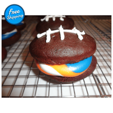 Load image into Gallery viewer, Homemade Chocolate Football Shaped Whoopie Pies With Cream Cheese Filling (1 Dozen)