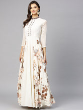 Load image into Gallery viewer, Inddus- Women Off White &amp; Brown Printed Maxi Dress