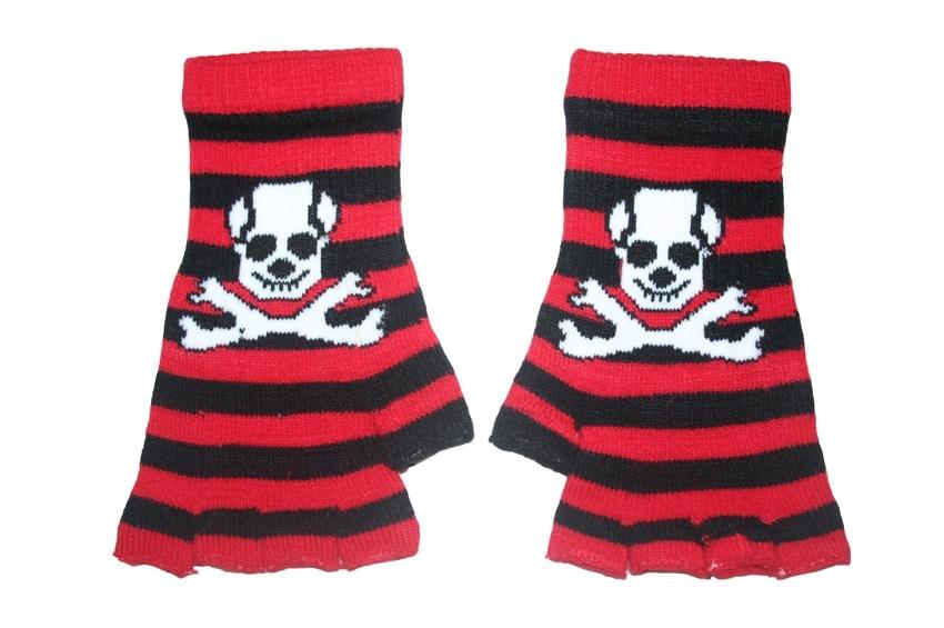 Black and Red Skull Fingerless Gloves.