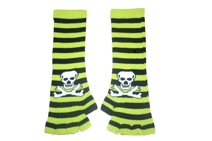 Black and Green Skull $Arm Length Fingerless Gloves!