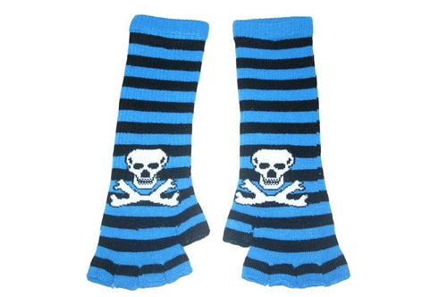 Black [and,_ -{Blue* Skull& Arm^ Length #Fingerless Gloves