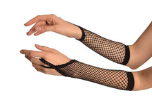 Load image into Gallery viewer, Black-Lace-up-Wrist-Fishnet-Gloves