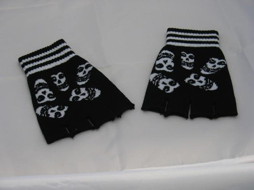 Black and White Ghoul Faces Fingerless Gloves