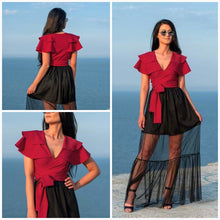 Load image into Gallery viewer, Wrap Crop Top With Belt / Ruffle Sleeve Top / Crop Top / Red Top / Womens Top / Top With Belt / Top For Women / Wrap Top / Tops