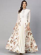 Load image into Gallery viewer, Inddus- Women Off White &amp; Brown Printed Maxi Dress