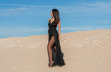 Load image into Gallery viewer, Double Slit Tulle Dress / Tulle And Satin Dress / Sexy Long Dress / Maxi Dress / Womens Dress / Black Dress / Long Dress / Open Back Dress