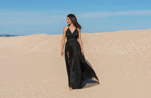Load image into Gallery viewer, Double Slit Tulle Dress / Tulle And Satin Dress / Sexy Long Dress / Maxi Dress / Womens Dress / Black Dress / Long Dress / Open Back Dress