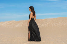 Load image into Gallery viewer, Double Slit Tulle Dress / Tulle And Satin Dress / Sexy Long Dress / Maxi Dress / Womens Dress / Black Dress / Long Dress / Open Back Dress