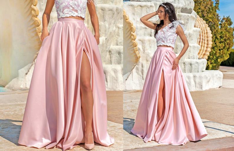 Changed Long Satin Skirt Long Skirt With Slit Long Skirt With