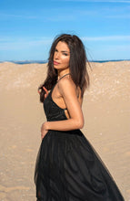 Load image into Gallery viewer, Double Slit Tulle Dress / Tulle And Satin Dress / Sexy Long Dress / Maxi Dress / Womens Dress / Black Dress / Long Dress / Open Back Dress
