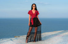 Load image into Gallery viewer, Wrap Crop Top With Belt / Ruffle Sleeve Top / Crop Top / Red Top / Womens Top / Top With Belt / Top For Women / Wrap Top / Tops