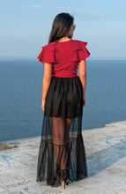 Load image into Gallery viewer, Wrap Crop Top With Belt / Ruffle Sleeve Top / Crop Top / Red Top / Womens Top / Top With Belt / Top For Women / Wrap Top / Tops