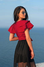 Load image into Gallery viewer, Wrap Crop Top With Belt / Ruffle Sleeve Top / Crop Top / Red Top / Womens Top / Top With Belt / Top For Women / Wrap Top / Tops