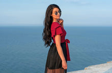 Load image into Gallery viewer, Wrap Crop Top With Belt / Ruffle Sleeve Top / Crop Top / Red Top / Womens Top / Top With Belt / Top For Women / Wrap Top / Tops