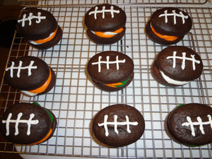 Homemade Chocolate Football Shaped Whoopie Pies With Cream Cheese Filling (1 Dozen)