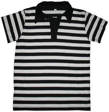 Load image into Gallery viewer, Black and White Striped Polo Shirt